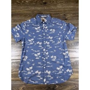 Denim & Flower Blue Short Sleeve Button Up Slim Fit Shirt Adult Men Size Medium